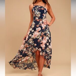 Navy Floral High-Low Dress
